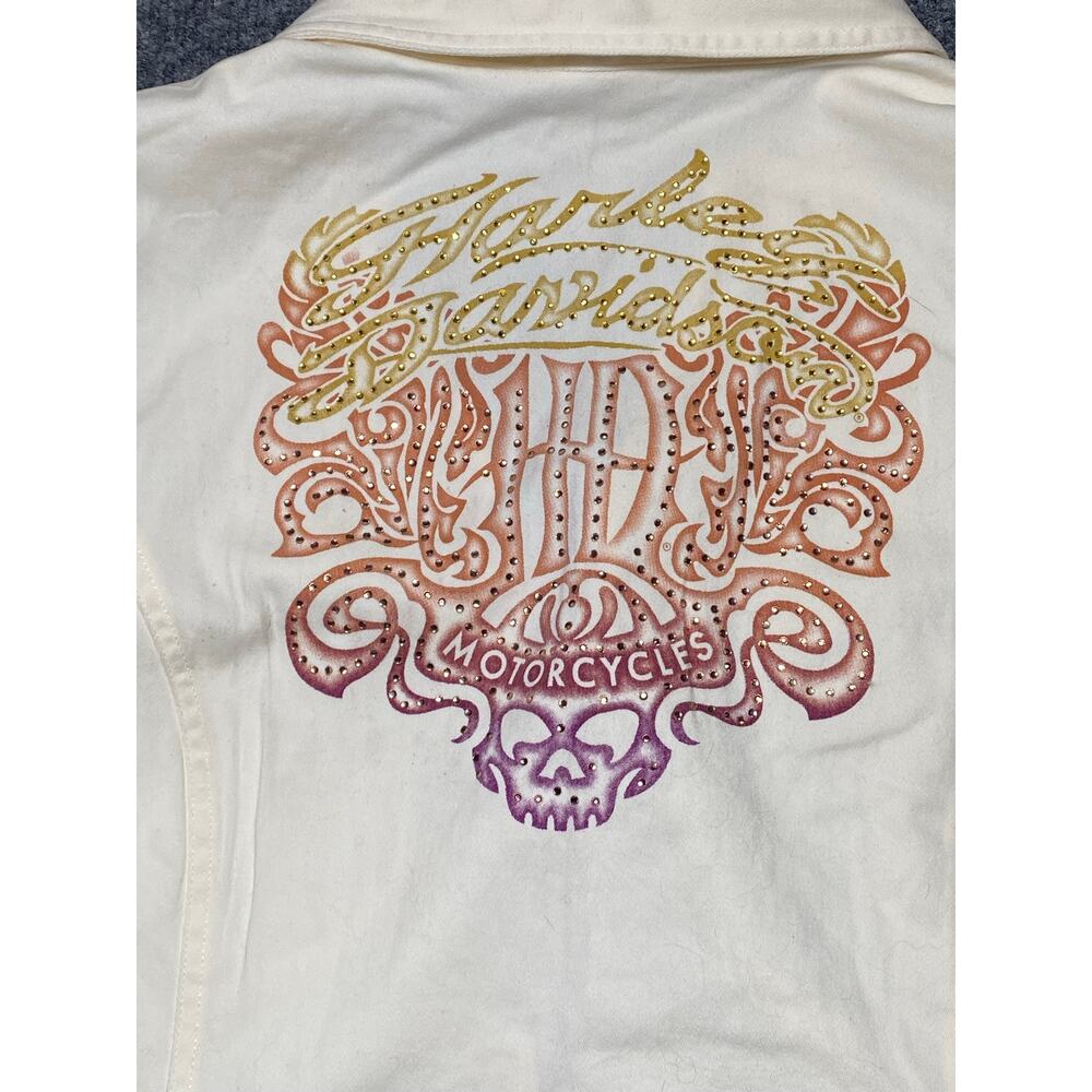 VTG Women’s Harley Davidson Cream Vest w/ Bedazzled Logo /Corset Lace Back - Picture 5 of 8
